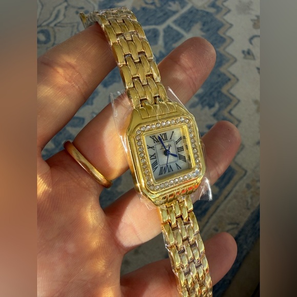 Panthere Classic Rectangle Gold Crystal Watch